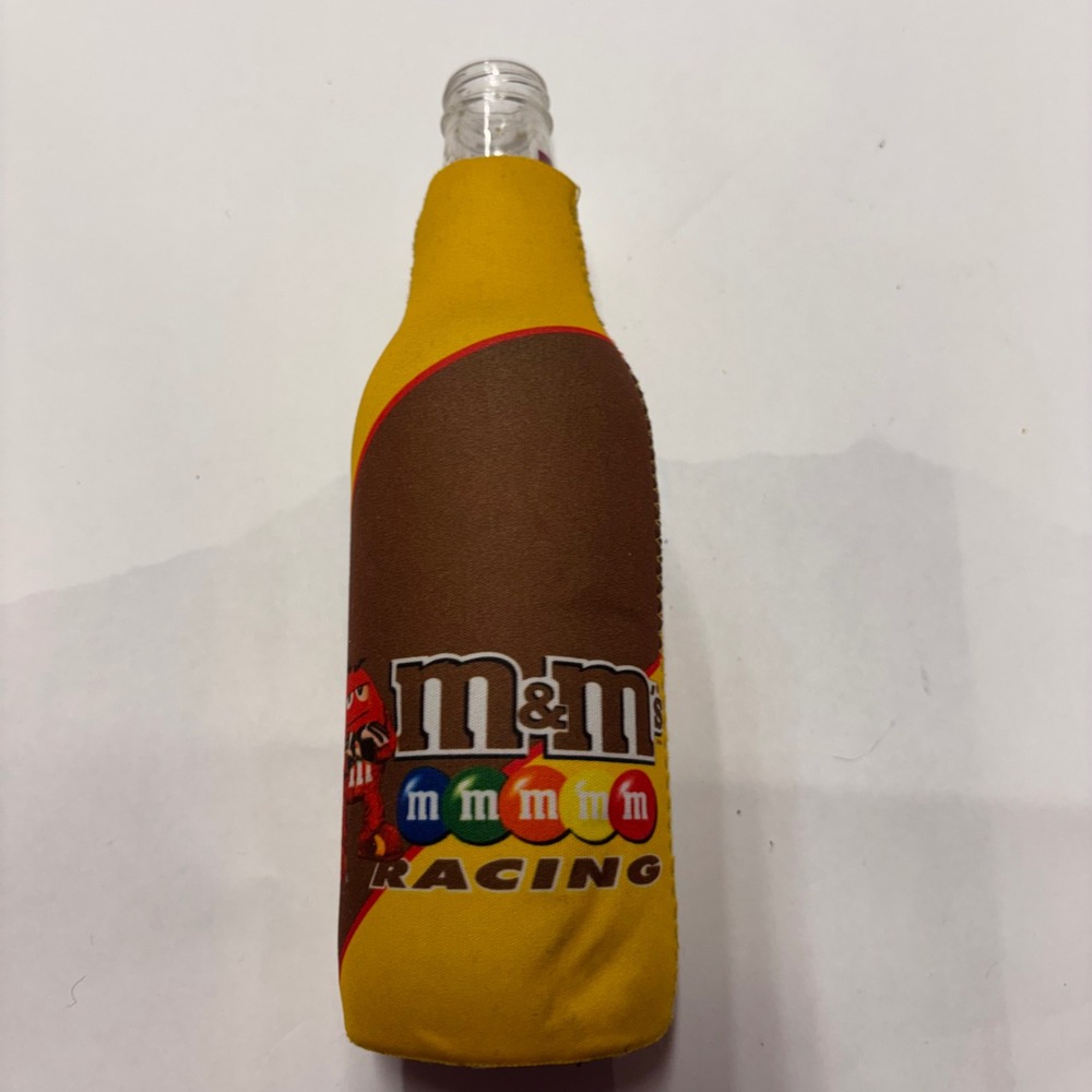 M&Ms Racing Kyle Busch 18 Neoprene Bottle Koozie Zipper Insulator NASCAR Yellow